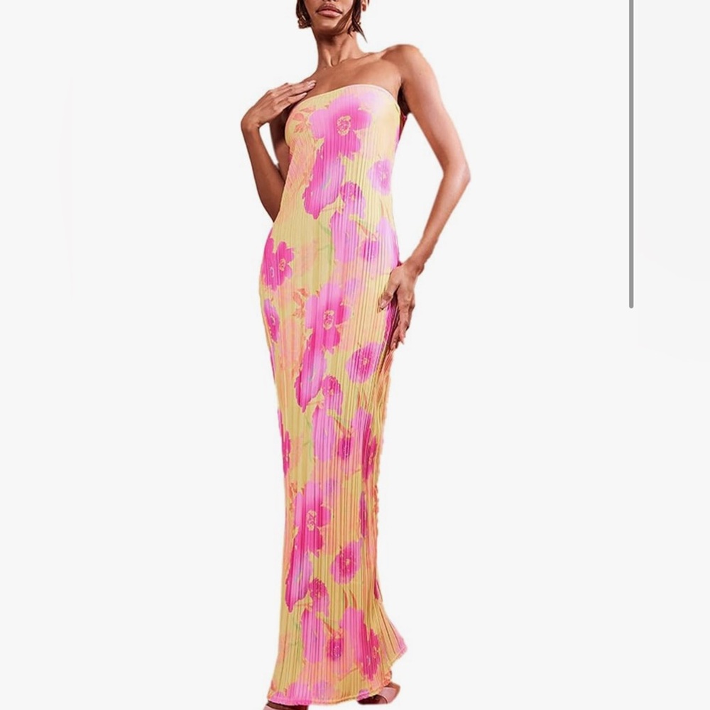 Long Floral Strapless Dress